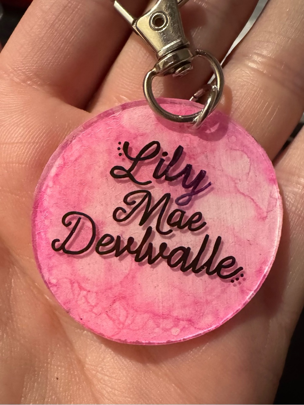 *Customized* Hand Crafted Pink and Black Personalized Keychain -